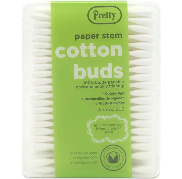 Pretty Cotton Buds - 200 Paper Stem Flip Top Drum